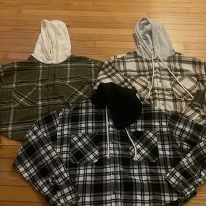 Set of 3 NOBO Juniors Large 11-13 No Boundaries Hooded Flannel Shirts 2 NWT